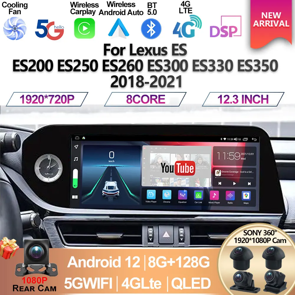 

For Lexus ES240 ES250 ES350 ES300h 2018-2021 ES 128GB Stereo Android 12 Car Radio GPS Multimedia Video Player CarPlay Autoradio