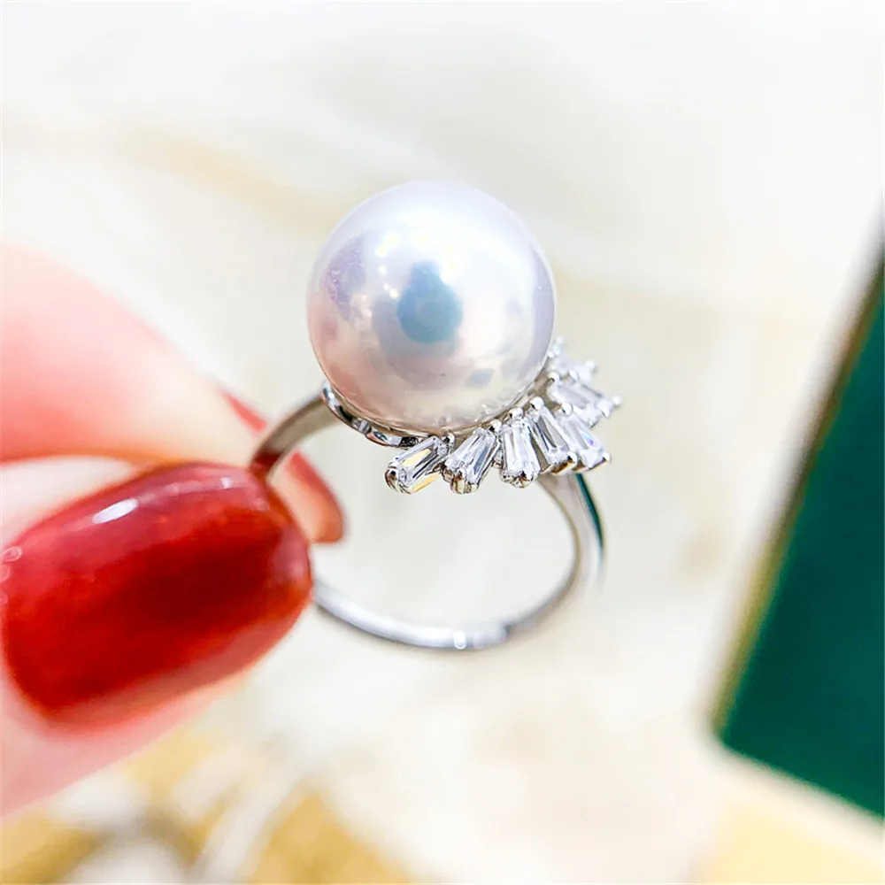 

DIY pearl accessories S925 sterling silver jewelry concealer gorgeous ring empty holder Fit 11-13mm beads
