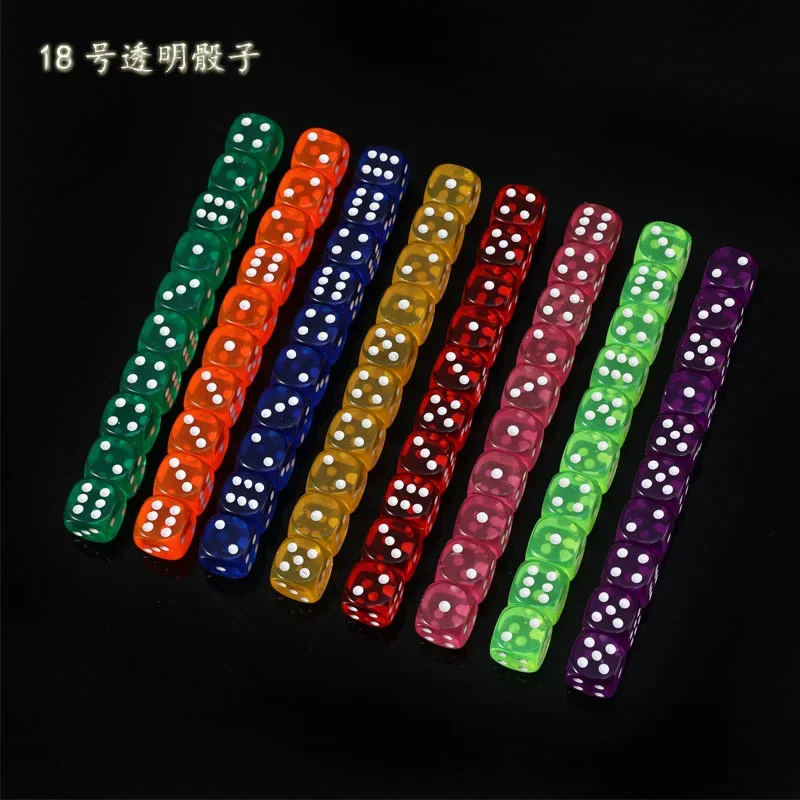 Game Dice, Dice Set, Acrylic Dice 10PCS/Lot Dice Set 8 Colors Transparent Acrylic 6 Sided Dice Club/Party/Family Games 18mm