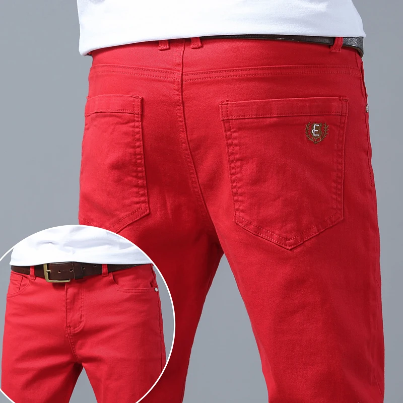 Classic Men's Regular Fit Pink Red Yellow Jeans Business Fashion Denim Advanced Stretch High Quality Cotton Trousers Male Pants 4