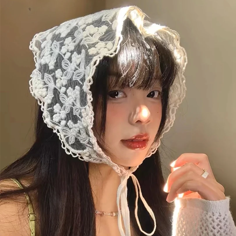 Lace Kerchief Floral Print Hair Scarf New Hair Band Bohemia Bandana Sun Protection Headscarf Lace Hair Scarf Women Headwear