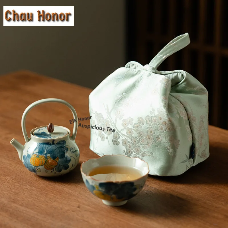 125ml Hand-painted Pumpkin Teapot Handmade Tea Infuser Pot Tea Brewing Kettle with Ball Hole for Tea Accessories Ornaments