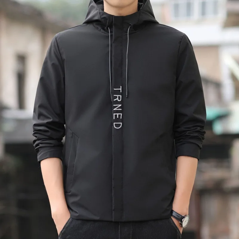 Spring Autumn Men's Hooded Casual Jacket Fashion Oversized Slim Fitting Coat Handsome Versatile Workwear Top Sports Jacket