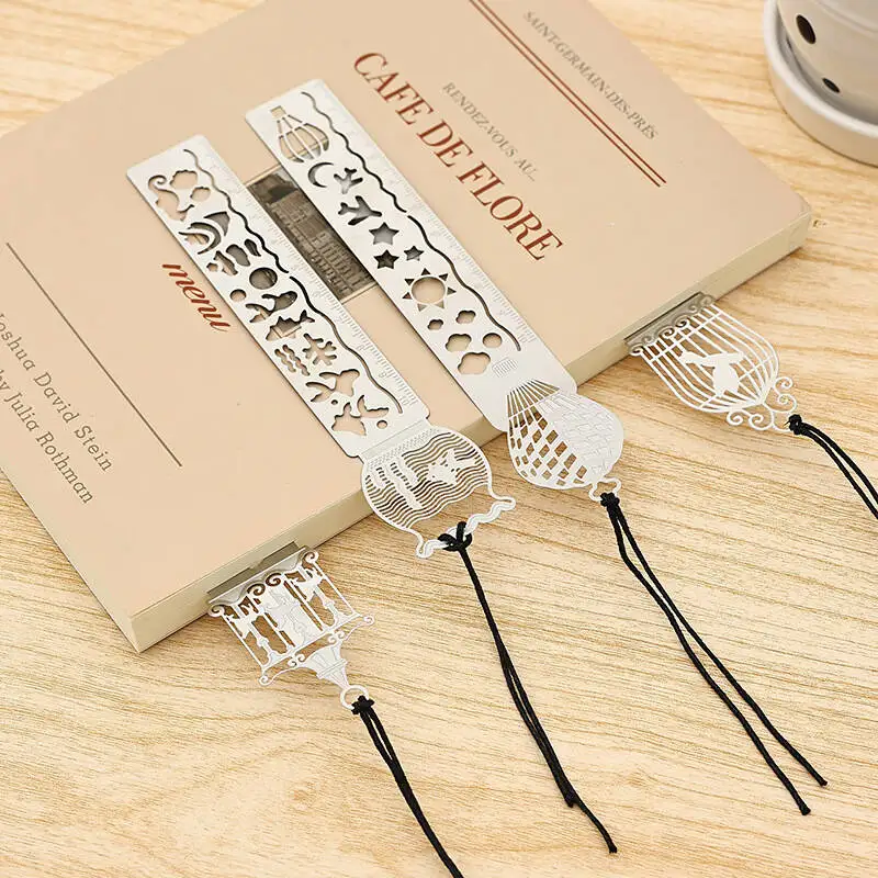 1-4 Pcs 직선 자 금속 측정 도구 문구 그리기 선물 학교 사무용품 말 새장 속이 빈 책갈피