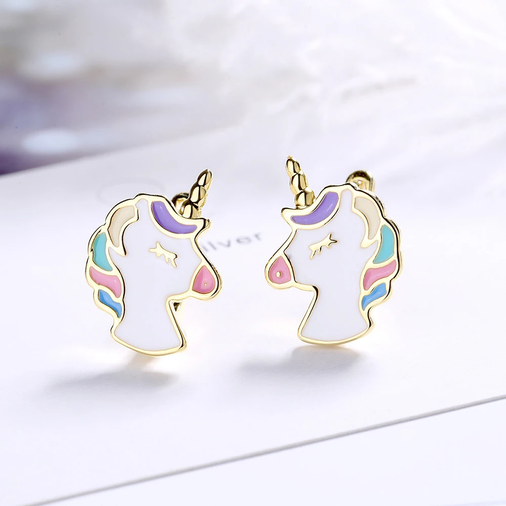 Orecchini Unicorno Per Bambine E Ragazze, Cerchio In Argento 925 Con Cristalli Rosa, Regalo
