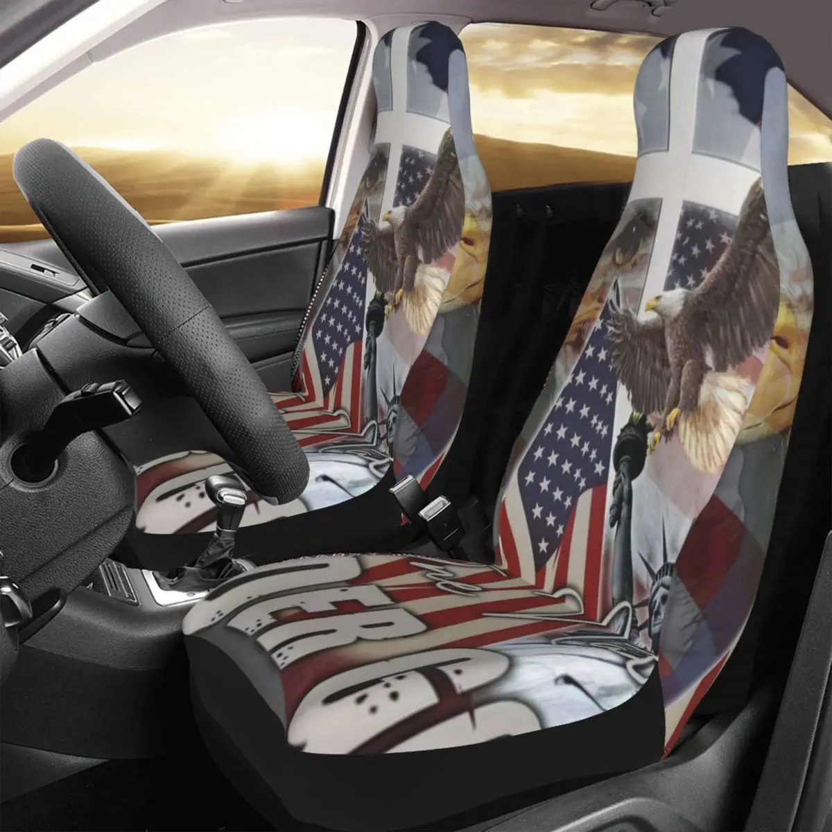 

God Bless America Car Seat Cover Custom Printing Universal Front Protector Accessories Cushion Set