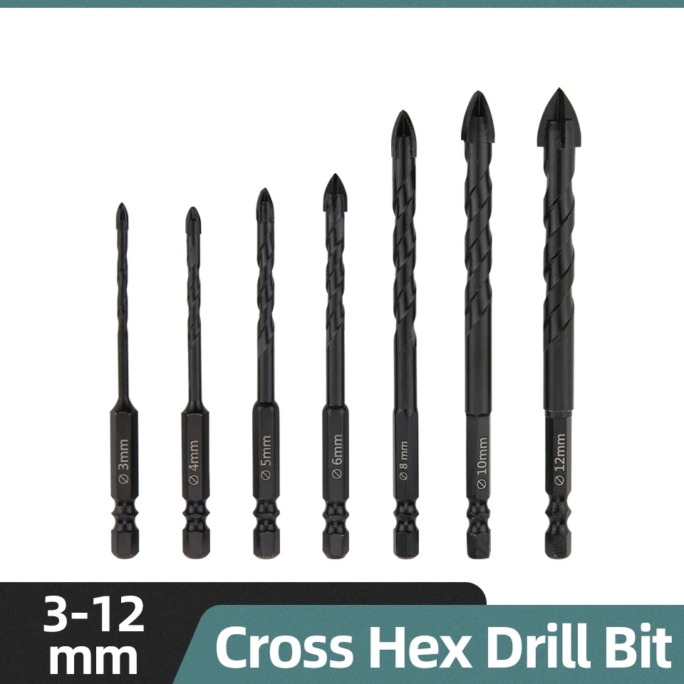 CrossHexDrillBitSetForConcretePorcelainTileGlassMetal