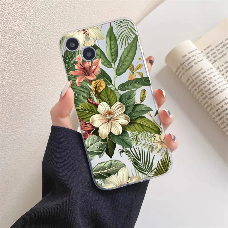 Vintage-Blumen-klare Handyhülle für iPhone 14 Pro Max Plus 12 11 13 Pro Max Mini 7 8 Plus SE2 X XR XS Butterfly Plant Back Cover – Detail 5