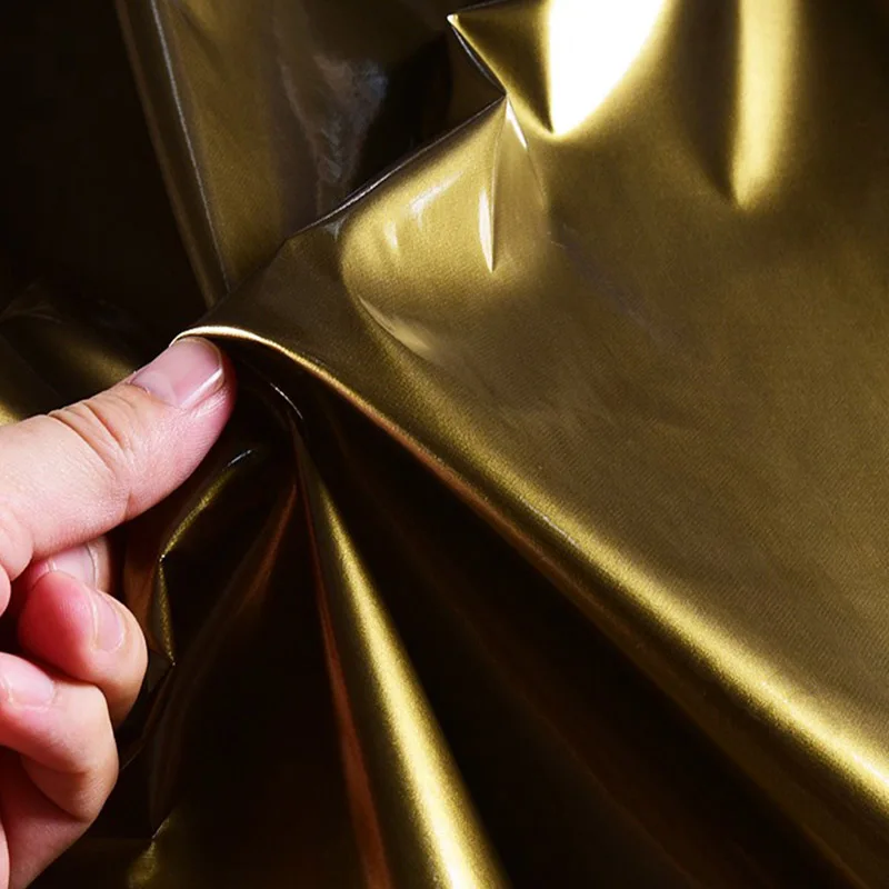 Dark Gold Thin Mirror Leather Waterproof Shiny Fabric Faux Leather Fabric Sewing DIY Design Stage Performance Costumes