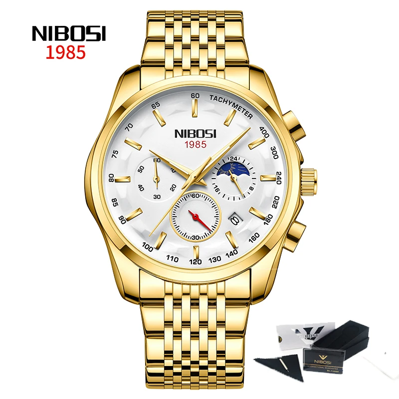 NIBOSI 2022 Relogio Masculino Fashion Brand Luxury Mens Watches Stainless Steel Waterproof Sports Quartz Men Watch For Gift Box 