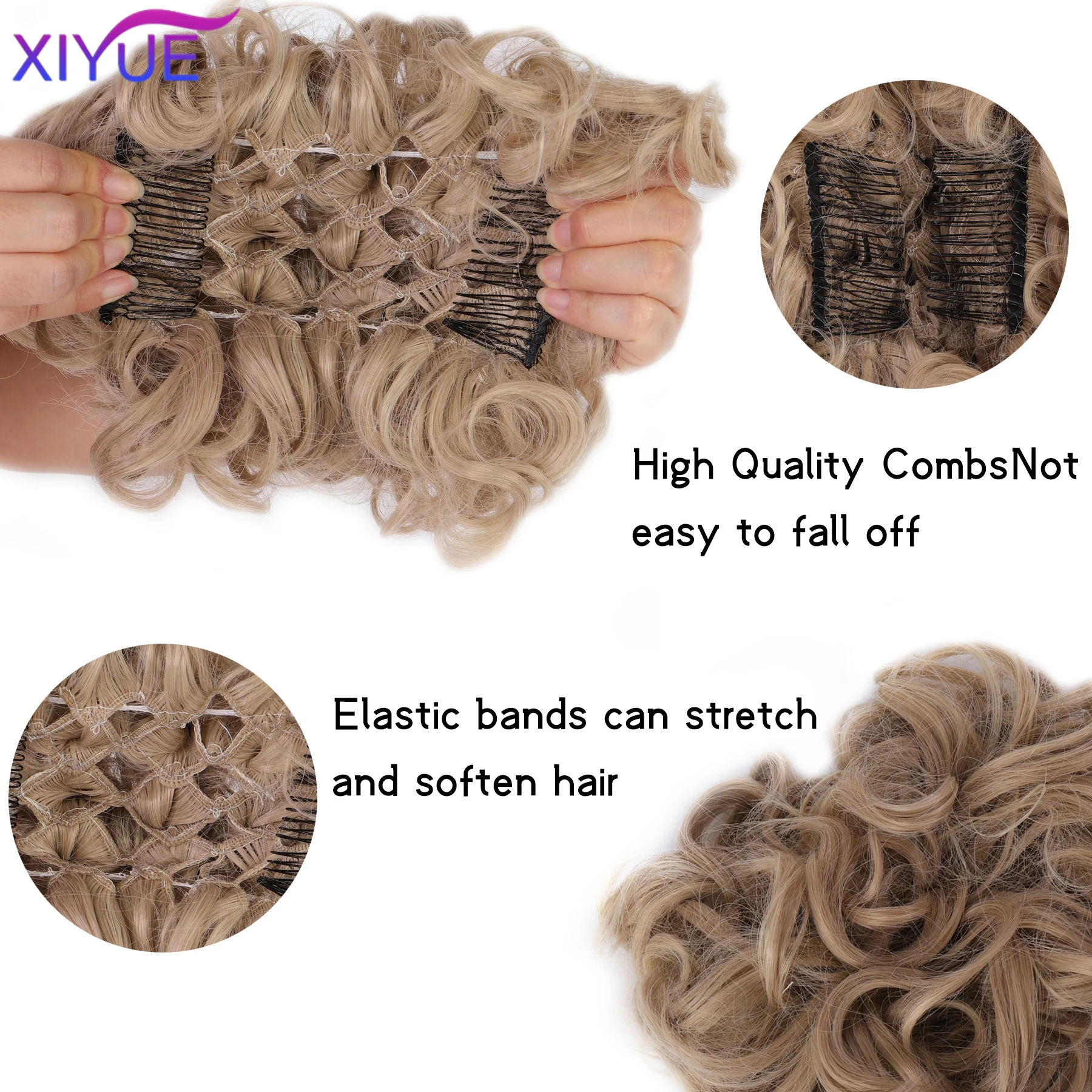 Bride Messy Big Hair Bun Curly Chignon with Comb Clips In Hair Tail Cover Ponytail Extension Synthetic Natural Fake Hair