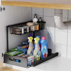 Two-Tier Under-Sink Sliding Cabinet Organizer for Bathrooms and Kitchens (Black)