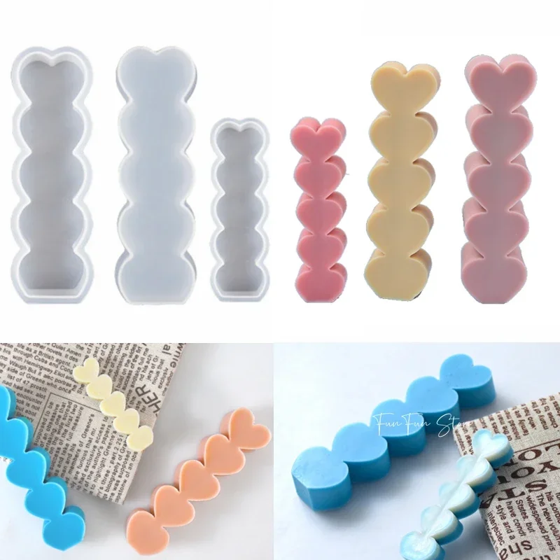 5 Cavity Love Heart Silicone Candle Mold Stacks of Love Shape DIY Aromatherapy Plaster Home Decor Handmade Candle Resin Molds