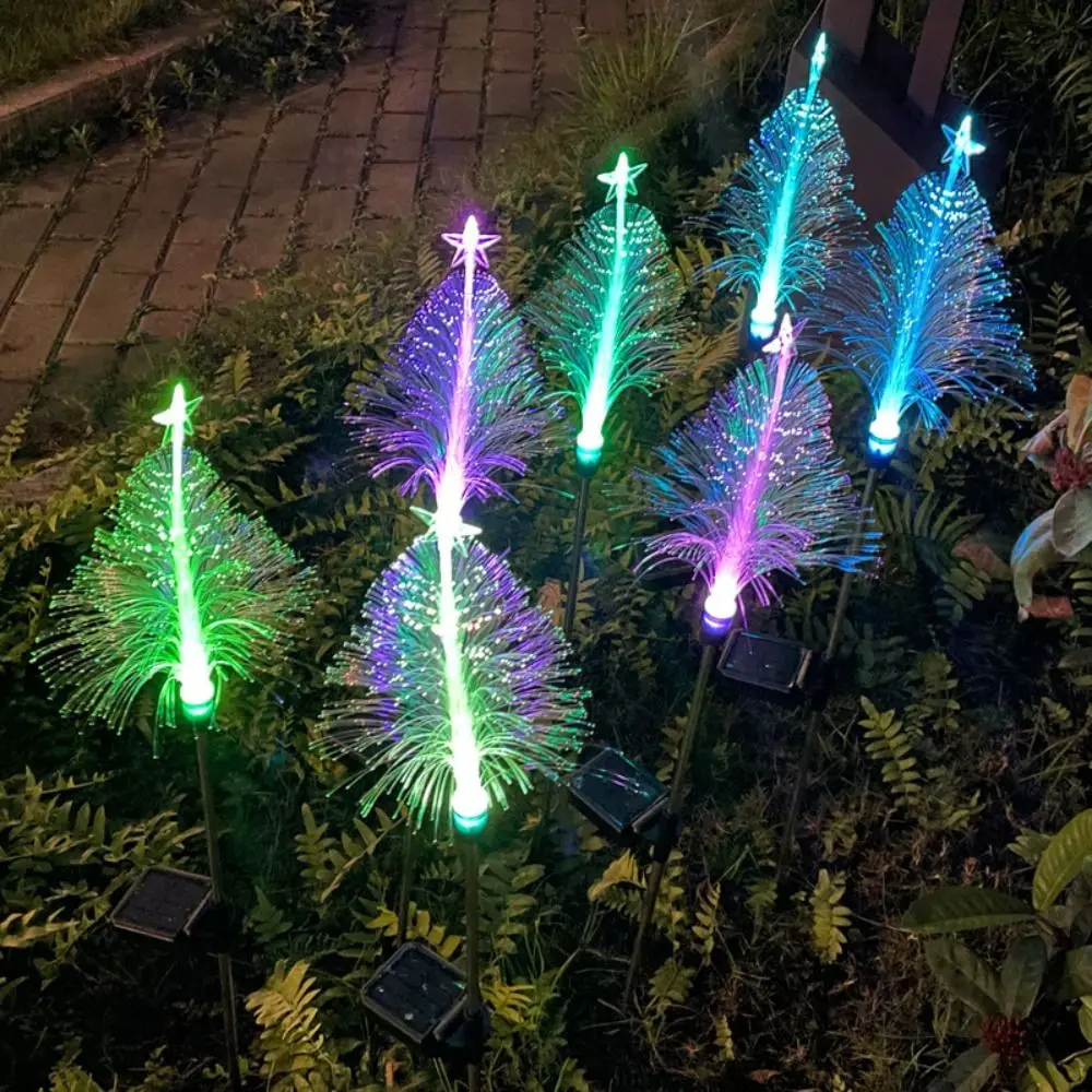 

Waterproof Solar Fiber Optic Pentagram Lamp Optical Control Ground Insertion Christmas Jellyfish Lights Colorful Lawn Lamp