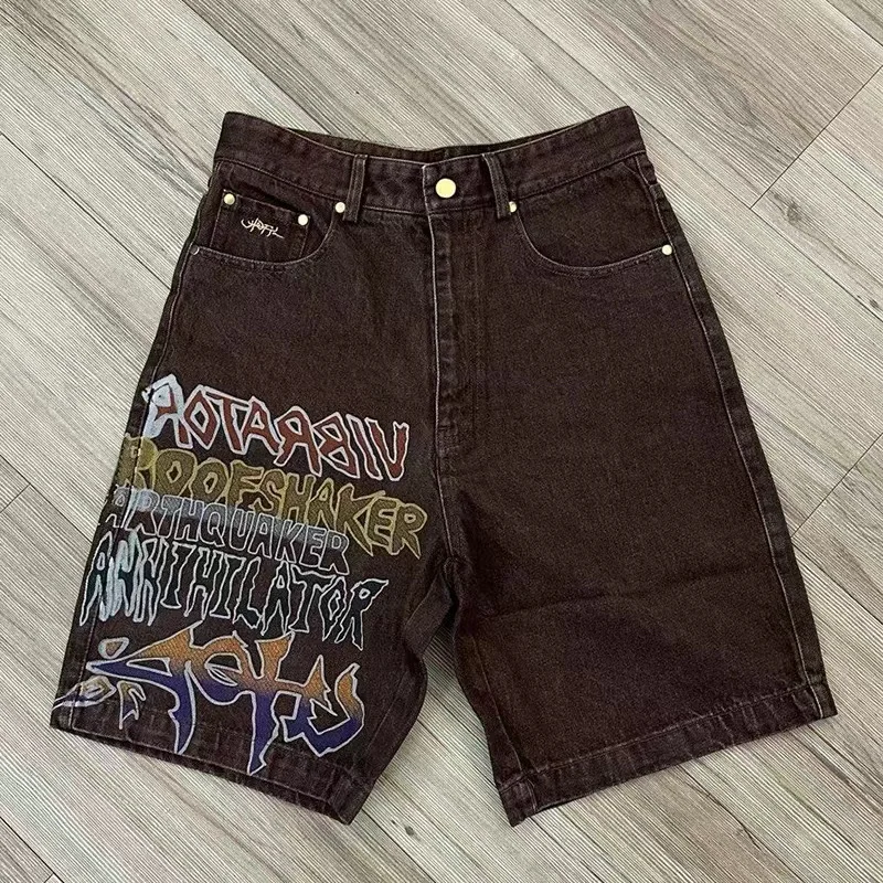 Utopia Shorts American Wash Made Old Graffiti Alphabet Print Loose Cactus Jack Denim Shorts for Men Women