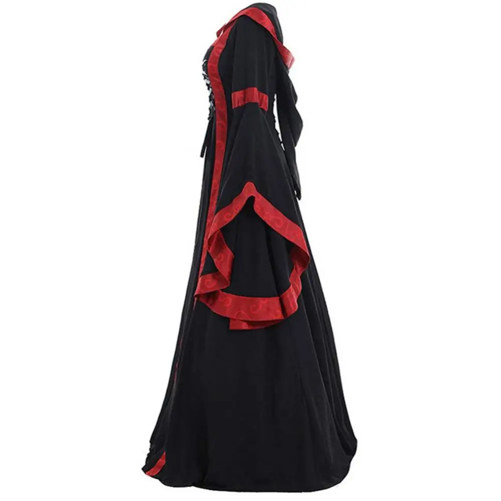 Retro Women Medieval Dress Lace Up Long Sleeve Floor Length Party Dress Halloween Costume Long Dresses halloween costumes