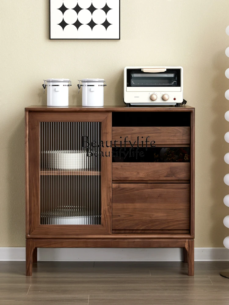 

Black Walnut Kitchen Small Apartment Living Room Wall Locker Solid Wood Tea Storage Cabinet