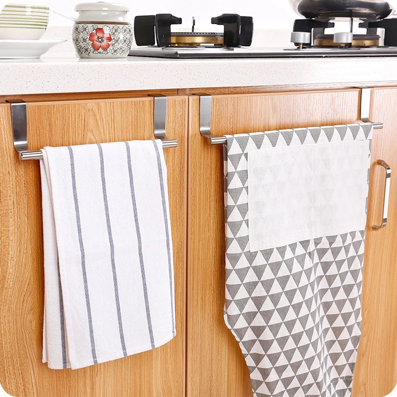 Towel Rack Over Door Towel Bar Hanging Holder Stainless Steel Bathroom Kitchen Cabinet Towel Apron Rack Rag Rack Shelf Hanger