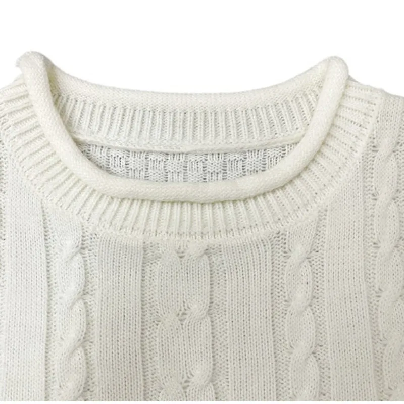 Casual Knitted Long Sleeve Sweaters Women Loose White Half High Neck Pullover Sweater Female Autumn Simple Chic High Street Tops