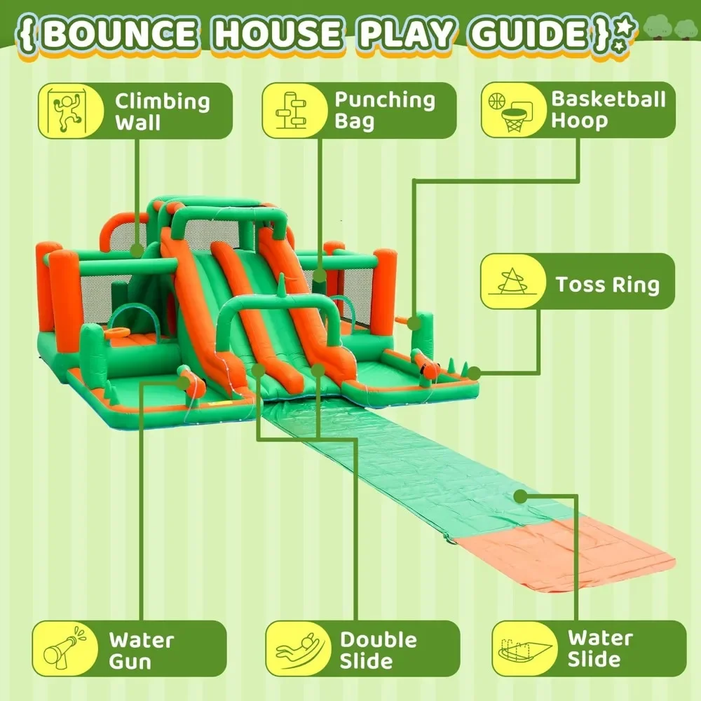 Big Water Slide for Kids Inflatable Waterslide Bouncy House Water Park Castle with Slip and Slide, Sprays, Ball Pit Wet