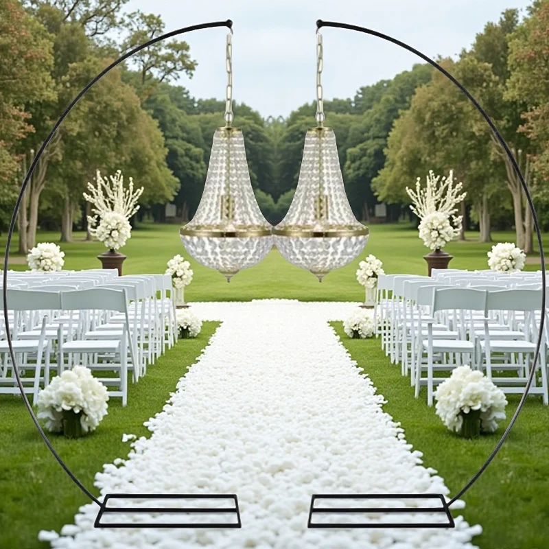 2pcs Outdoor Wedding Backdrop Decoration Luxury Chandelier Iron Stand 7.9ft Gold Stage Guide Decoration Event Props Flower Frame