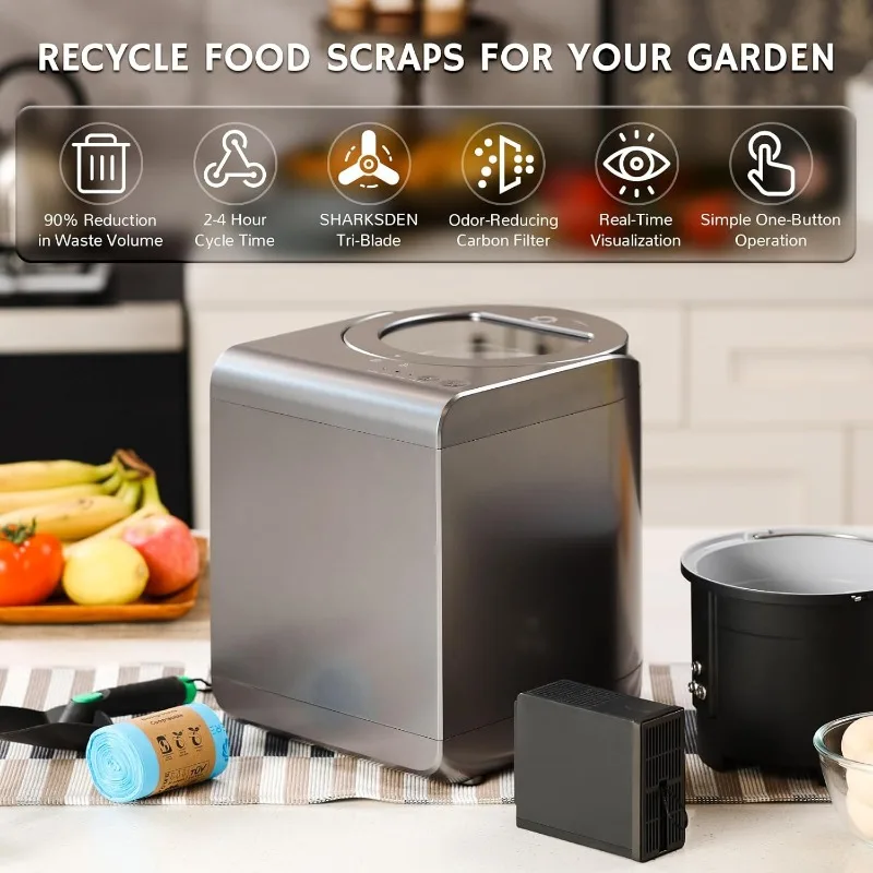 Airthereal Revive Electric Kitchen Composter with Visual Cover, 2.5L Capacity with Upgraded SHARKSDEN&reg; Tri-Blade