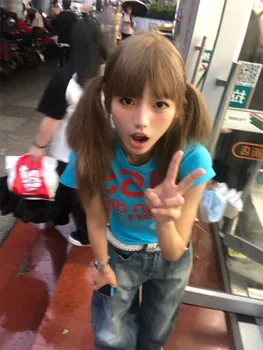 Y2k Lettera Stampa T-shirt Americano Giapponese Retro Anni '90 Moda 2000s Stile Crop Top Vintage Harajuku Camicia a maniche corte Streetwear 1