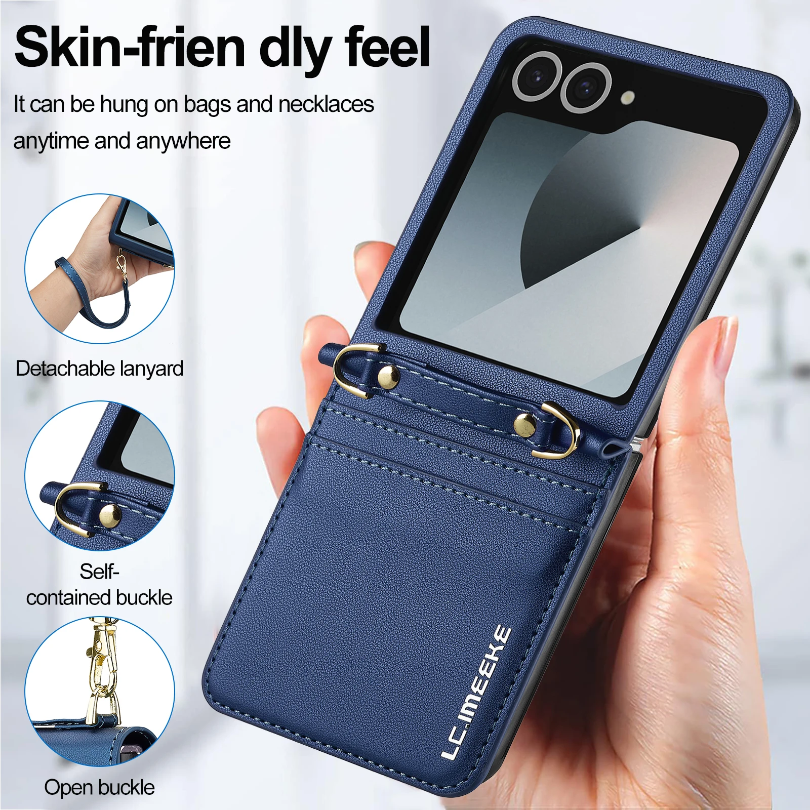 Luxuriöse Leder-Handyhülle für Samsung Galaxy Z Flip 7, FE 6, 5, 4, 3, weiche, schlanke Riemenhalterung, modische Damen-Abdeckung – Detail 29