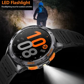 Smartwatch Sportivo GPS con Schermo AMOLED, Impermeabile IP68, Torcia LED, Bussola, Orologio da Uomo per Attività all'Aperto, Monitoraggio Salute, 530mAh, Musica