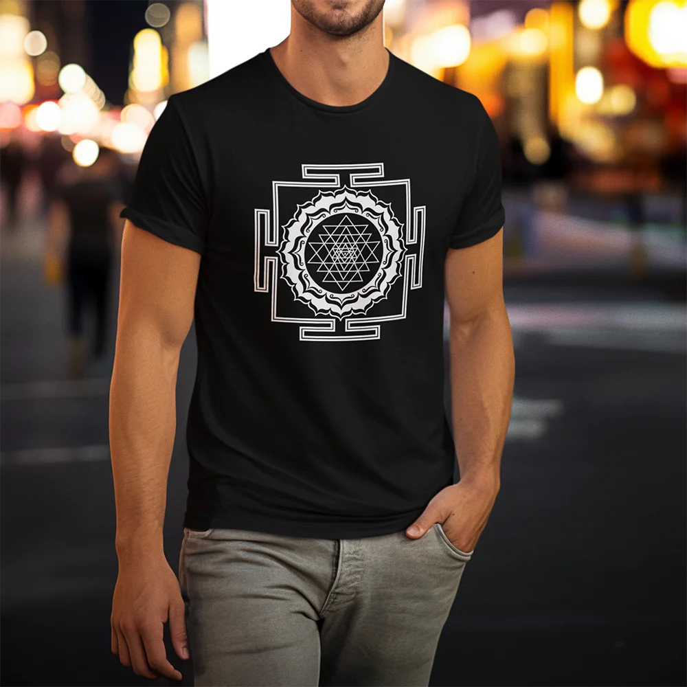 Heiliger Geometrie Metatrons Würfel Shri Yantra-kosmischer Leiter des Energie-T-Shirts für Männer Baumwolle bedruckte Kleidung in Übergröße