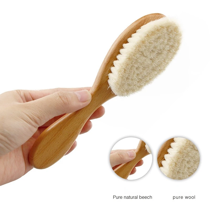 Baby Hair Brush With Wooden Handle And Super Soft Pure Natural Wool Bristles For Newborns & Toddlers Infant Comb Head Massager curly hair brush hair brush comb hair comb hair comb set wooden handle brush