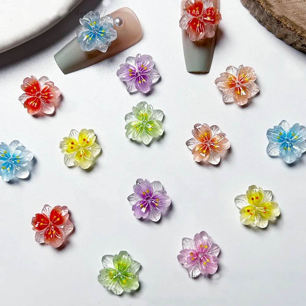 50 Stück 3D-Blumen für Nägel Charms Eis durchscheinende Blume Nagel Charms Blume leuchtende Dekoration für Nägel Design Harz Blütenblätter – Detail 7