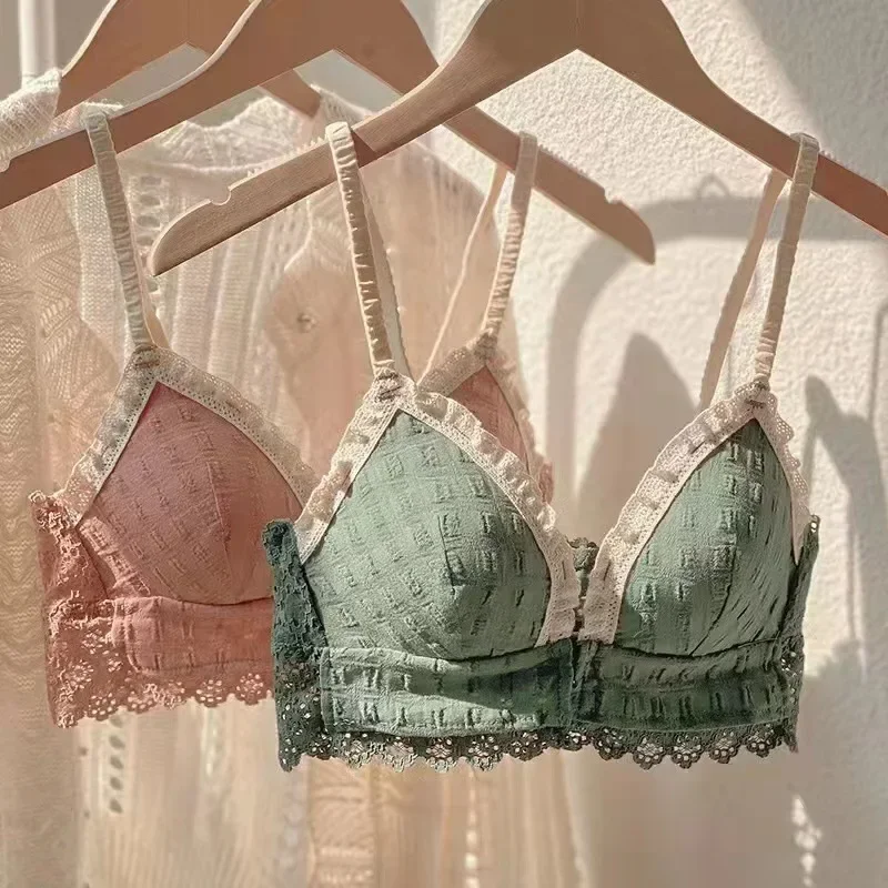2024New Front Button Underwear Women Small Chest Gathering Without Underwire Big Chest Small Gathering Bra Thin French Bra Women