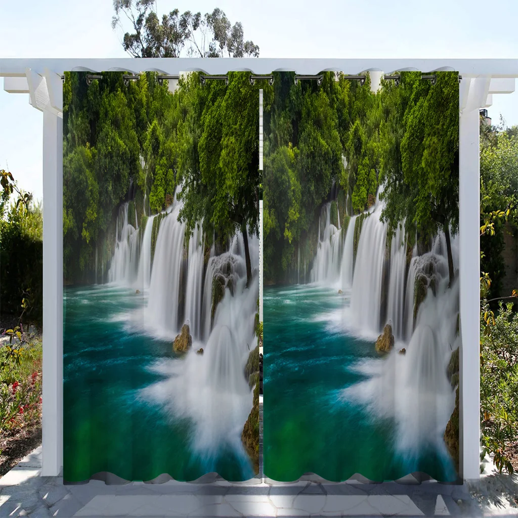 1 pc, Landscape Forest Printed Waterproof Outdoor Curtains for SunProtection and Decoration in Living Room, Bedroom, andKitchen 2