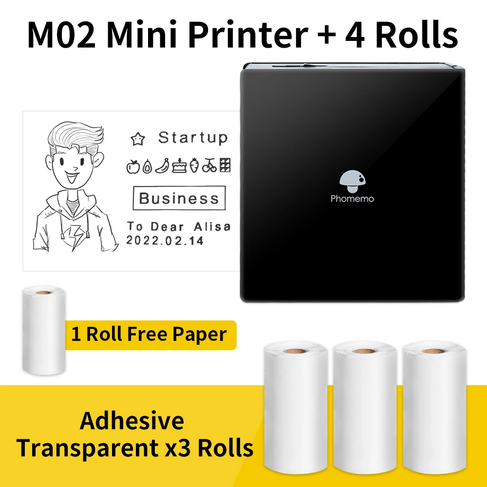 Phomemo M02 Portable Thermal Printer Pocket Mini Label Sticker Maker Wireless Connections Photo Printer BPA-Free Adhesive Paper mini sprocket printer Printers