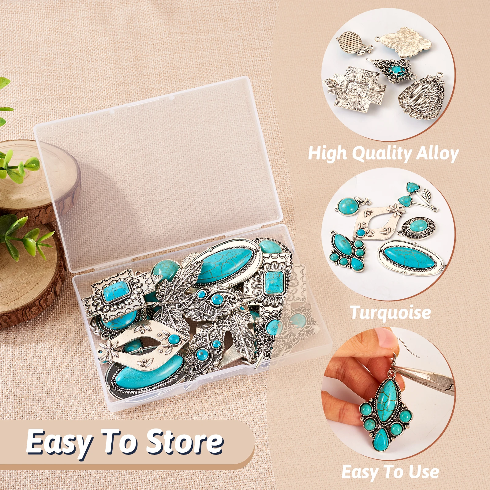20Pcs Dyed Synthetic Turquoise Tibetan Style Alloy Pendants Charms for Bohomia Earrings Necklace Jewelry DIY Making