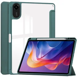 Enhanced Tablet Case with Pencil Holder and Stand, Acrylic TPU Back Cover, 11-inch for Redmi Pad 2 (Dark green)