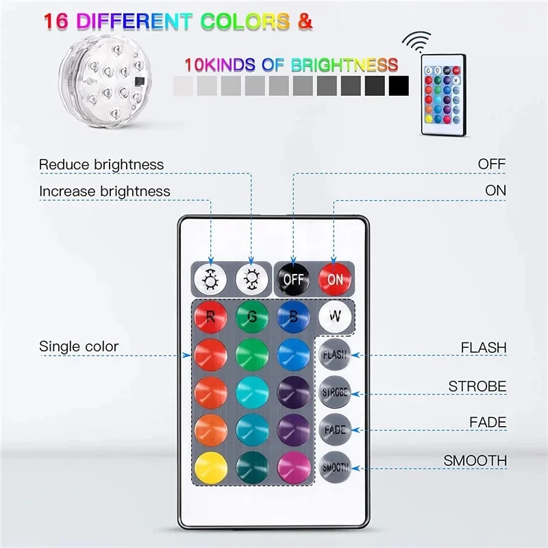 10pcs/Pack Hookah Led Light RGB 16 Colors Waterproof LED Lights Hookah Shisha Multi coloured Remote Control Chicha Accessories