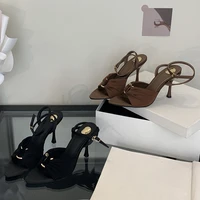 Aneikeh Summer Pointed Toe Thin High Heels Fashion Pleated Metal Buckle Strap Women Sandals Banquet Party Female Mules Shoes - Image 5