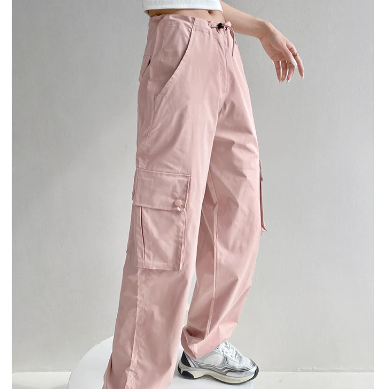 Adjustable Drawstring Low-rise Overalls Women's Summer Straight Leg Pleated Slimming Sports Ankle Pants