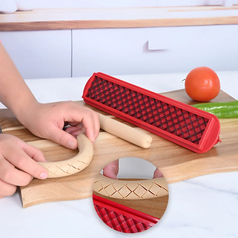 Hot Dog Slicing Tools Criss-Cross Slots Slicer Precision Mesh Slicer Sausage Cutter Stainless Steel Household Kitchen BBQ Tools