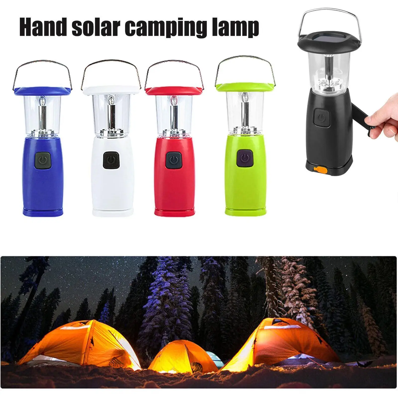 

Portable Retro Solar Hand Crank Flashlight Lamp LED Emergency Camping Lantern Powered Rechargeable Battery Hanging Lantern