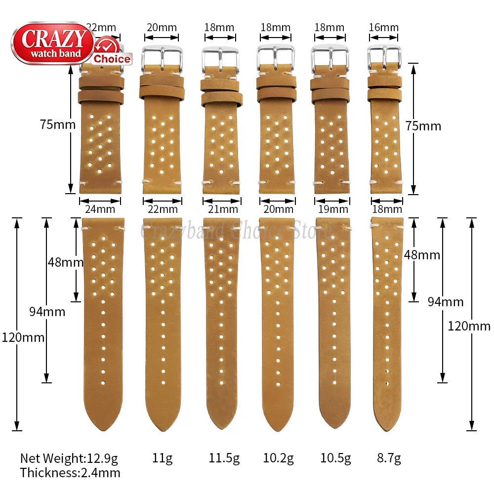 Handmade Dark Brown Vintage Racing Leather Watch Strap - Breathable and Porous Design