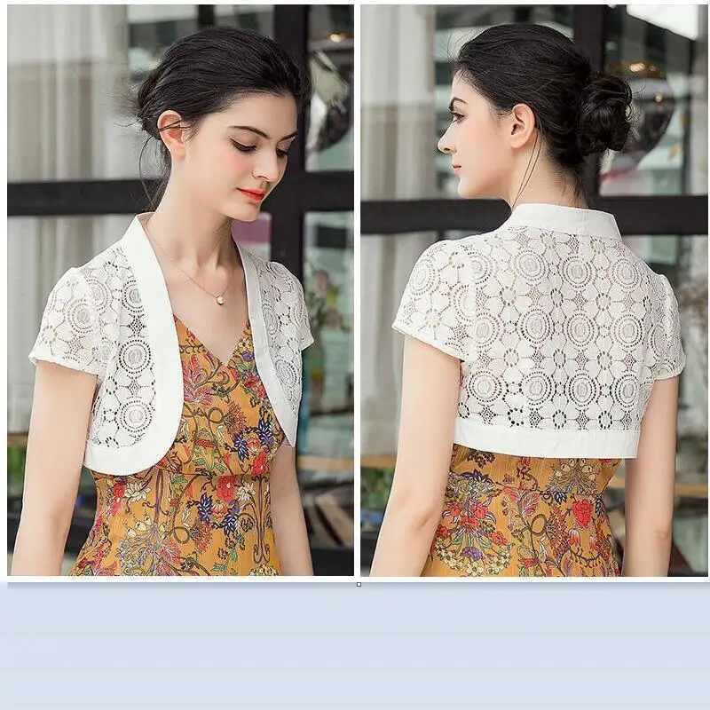 WhiteWomenBoleroSummerShortSleeveShrugBoleroLaceBridalCape