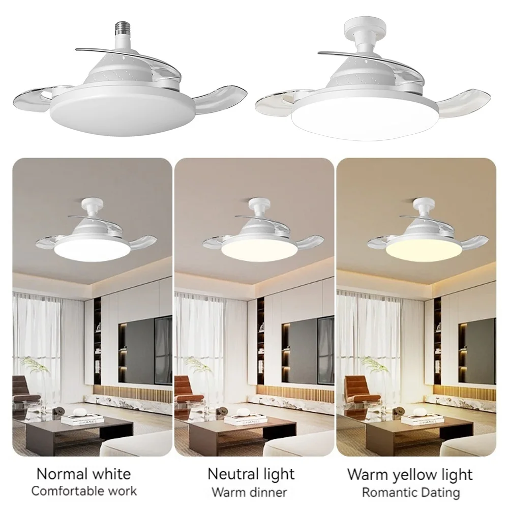 LED E27 Ceiling Fan Lights with Remote Control Silent Dimmable Timer Function Invisible Screw Fan Light for Living Room Bedroom