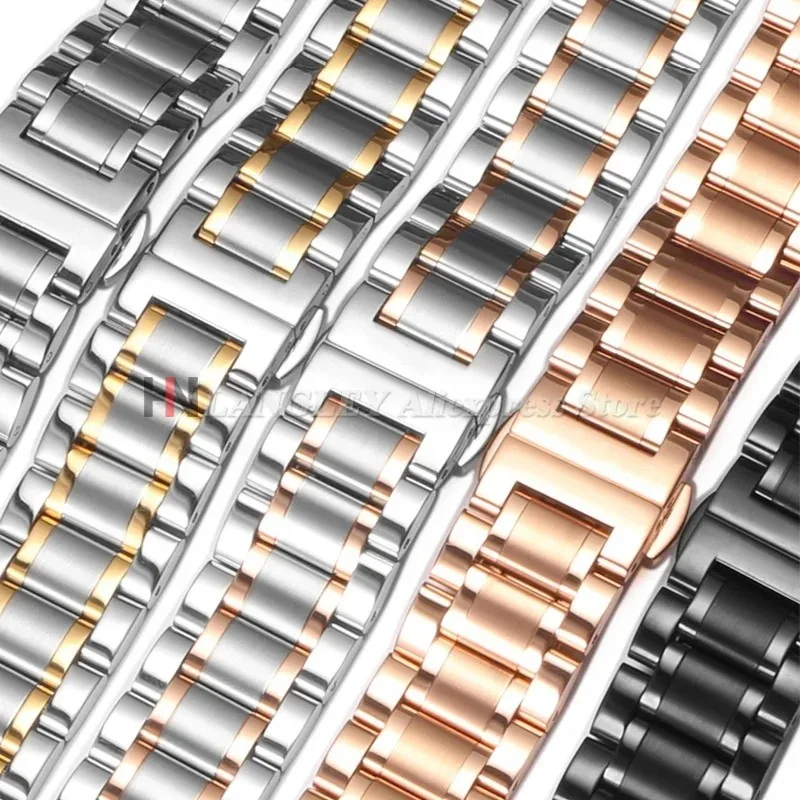 Elegant Curved End Stainless Steel Watch Strap with Butterfly Buckle
