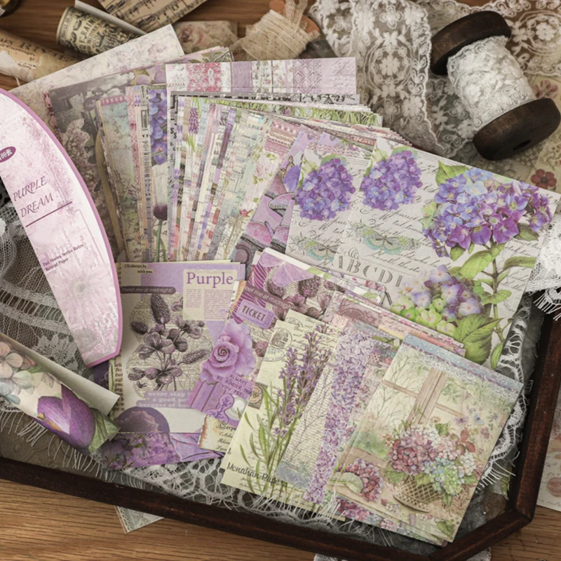 4Style 100pcs/pack Retro Material Paper Past Story Series Flower Butterfly Handbook DIY Base Literary Background Scrapbook scrapbook materials