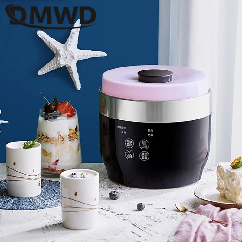 DMWD Microcomputer Greek yogurt maker Four cups yourt Multifunctional For Rice wine/yogurt/cheese 20W Stainless steel liner