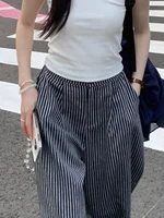 High Waist Loose Fit Striped Casual Pants Spring 2025 plus Size Women's Faion Retro Sle Long Cotton Trousers - Image 4