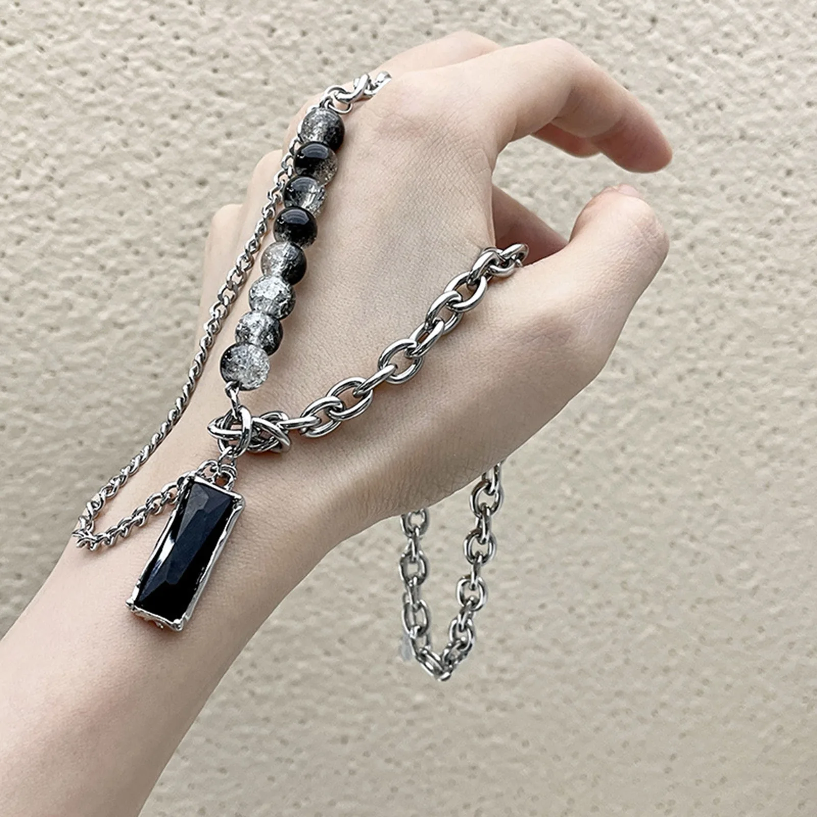 Vnox Stone Choker Necklaces for Men Women Double Layers Chain Collar choker necklace